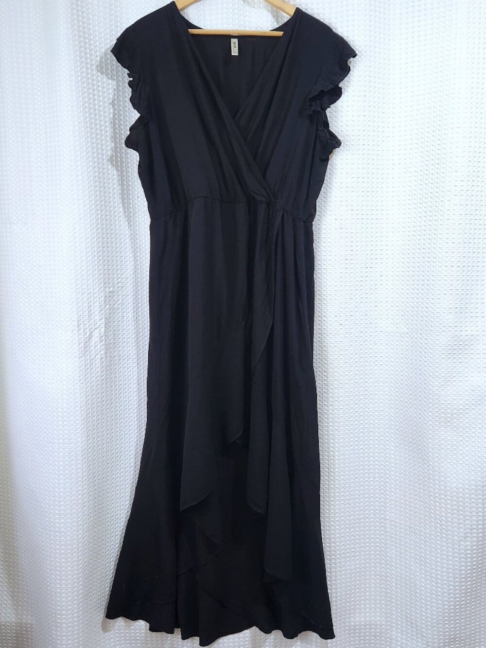 Grecerelle Black Ruffle Sleeve Wrap High Low Maxi Dress Plus Size 2XL Travel